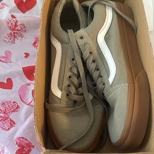 Vans Old Skool Sneakers in Olive Green with White Stripe and Gum Sole